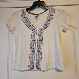 Knox Rose Shirt Red White Blue Women's Small Embroidered Dragonfly European Boho